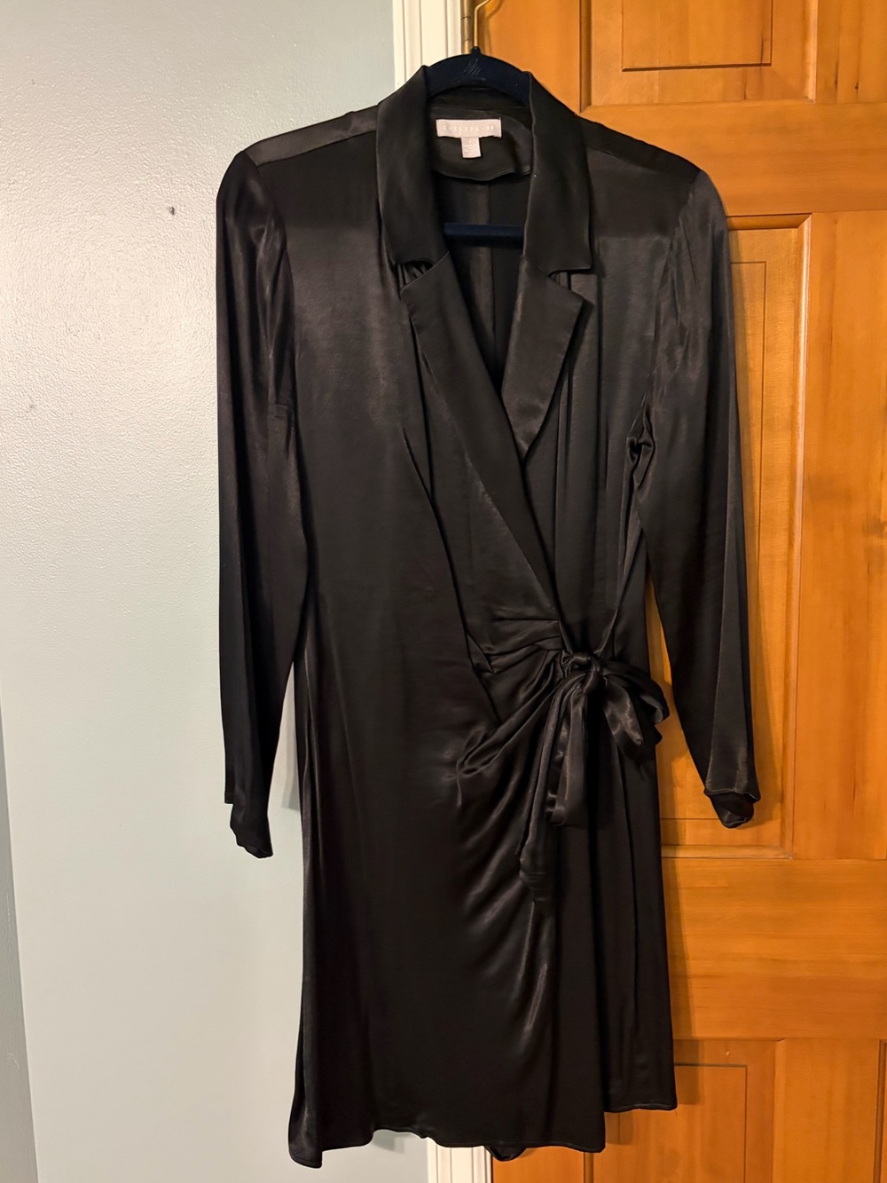 Chelsea28 Black Satin Wrap Dress with Side Tie